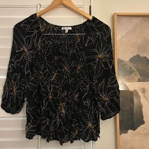 3/4 Sleeve Blouse | Black Floral